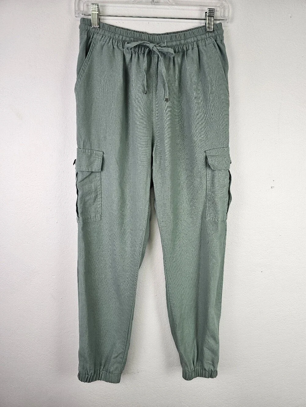 Green Linen Blend Cargo Joggers Sz S Coastal Casual Resortwear Beachy
